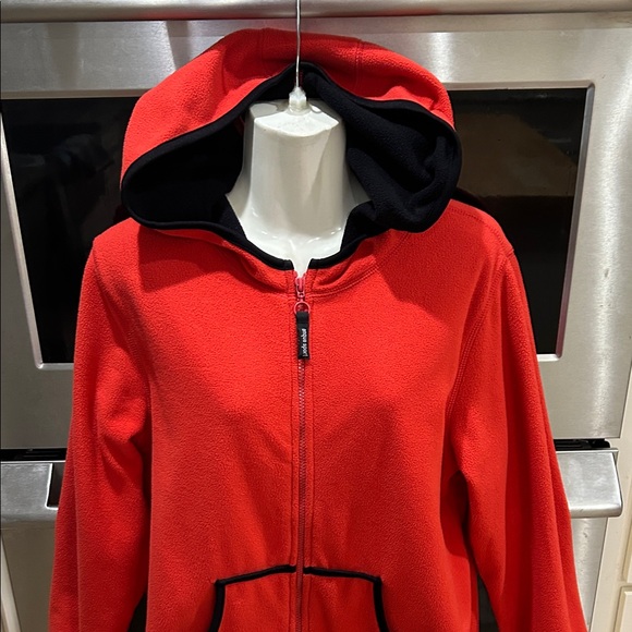 Onque Woman Red Black Trim fleece hooded jacket with Zipper & Pockets - Picture 6 of 16